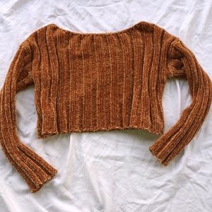 Orange Chenille Long Sleeve Cropped Top